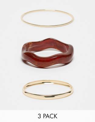 ASOS Curve ASOS DESIGN Curve pack of 3 bangles in resin and gold