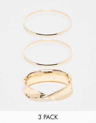 ASOS Curve ASOS DESIGN Curve pack of 3 bangles with mixed size in gold tone