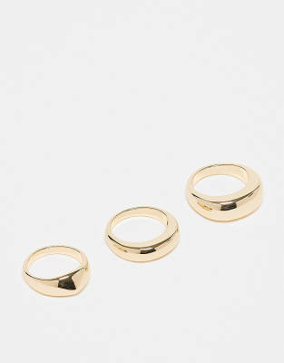 ASOS Curve ASOS DESIGN Curve pack of 3 minimal bubble rings in gold tone