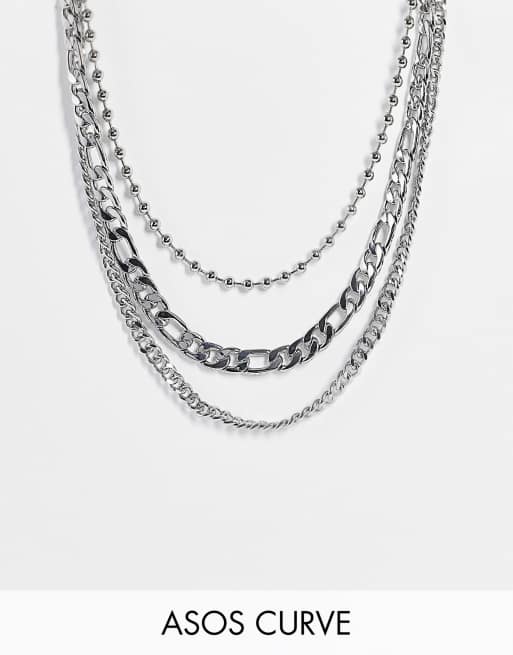 ASOS DESIGN Curve pack of 3 necklaces in mixed chains in silver