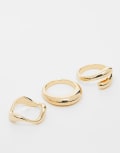 [ASOS Curve] ASOS DESIGN Curve pack of 3 rings with mixed minimal designs in gold tone L/XL Gold