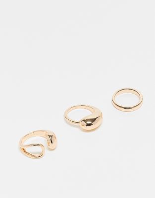 ASOS DESIGN Curve pack of 3 simple wrap around rings in gold tone