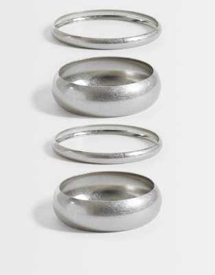 Asos Curve Asos Design Curve Pack Of 4 Bangles In Silver
