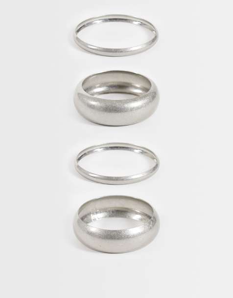 ASOS DESIGN Curve pack of 4 bangles in brushed silver tone - view 1