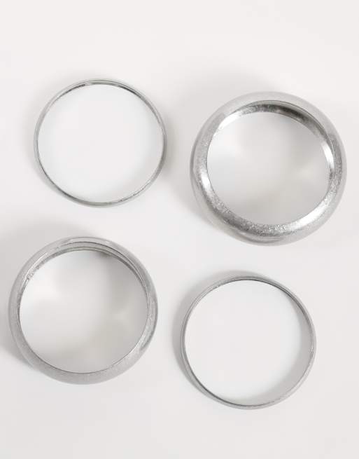 ASOS DESIGN Curve pack of 4 bangles in brushed silver tone, 2 of 3