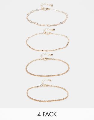 ASOS Curve ASOS DESIGN Curve pack of 4 fine chain bracelets in gold tone