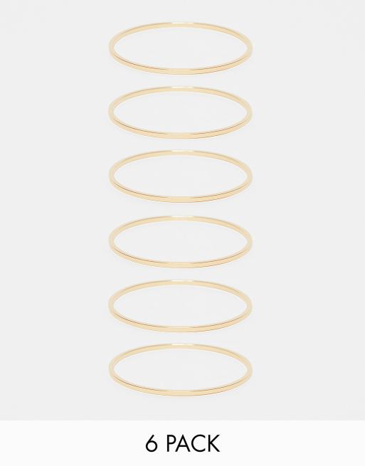 ASOS DESIGN Curve pack of 6 bangle bracelets in slim design in gold