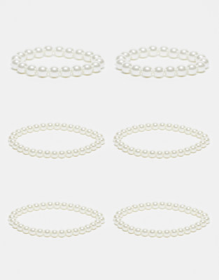 ASOS Curve ASOS DESIGN Curve pack of 6 bracelets with faux glass pearl design-White