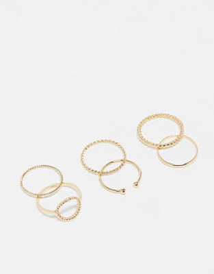 ASOS DESIGN Curve pack of 6 rings with open circle detail in gold tone - ASOS Price Checker