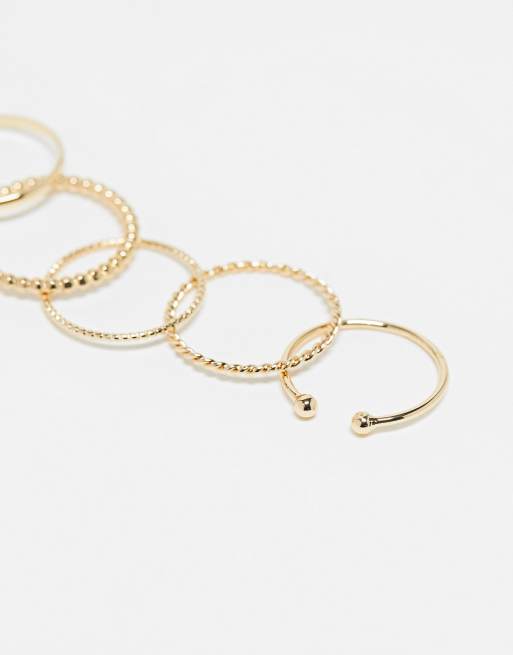ASOS DESIGN Curve pack of 6 rings with open circle detail in gold tone