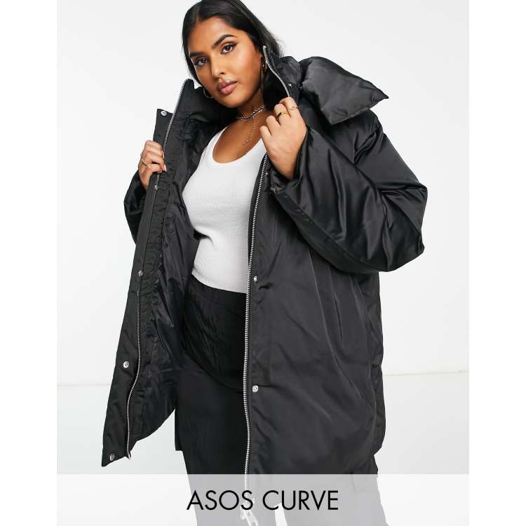 ASOS LUXE wrap puffer jacket in monogram print