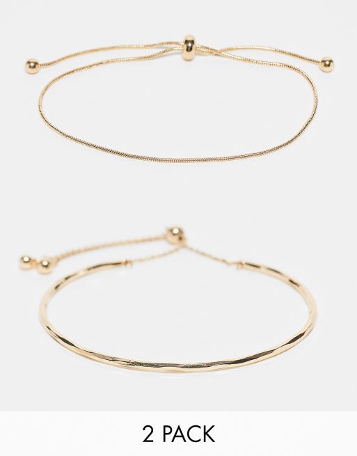 ASOS DESIGN Curve - Pakke med 2 guldfarvede armbånd med simpel justeringsdetalje