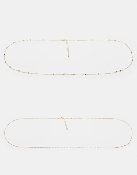 ASOS DESIGN Curve - Pakke med 2 guldfarvede mavekæder med prik- og stregkæde og fin kæde - view 1