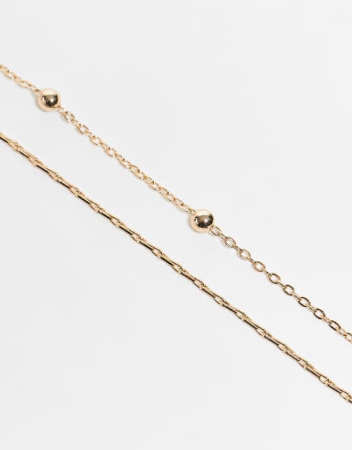 ASOS DESIGN Curve - Pakke med 2 guldfarvede mavekæder med prik- og stregkæde og fin kæde, 3 af 3