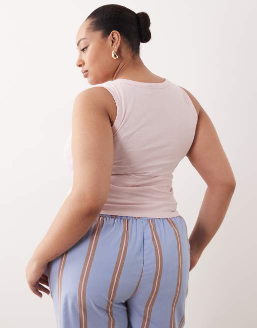 ASOS DESIGN Curve - Pakke med 2 pyjamasoverdele i mink/pink, 4 af 4