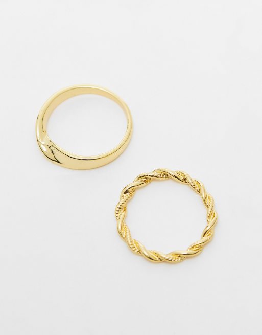 ASOS DESIGN Curve - Pakke med 2 ringe med snoet design og belægning i 14 k guld, 4 af 4
