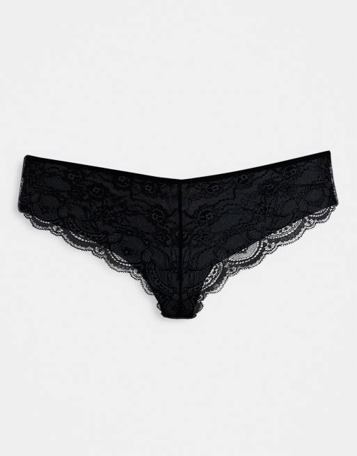 ASOS DESIGN Curve - Pakke med 3 par sorte brasilianske trusser uden synligt linning med blonder, 2 af 4