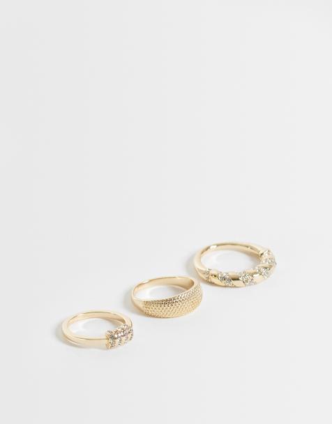 ASOS DESIGN Curve pakke med 3 ringe i guldfarve med klar sten - view 1