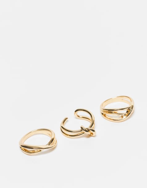 ASOS DESIGN Curve - Pakke med 3 ringe med 14 k guldbelægning - view 1