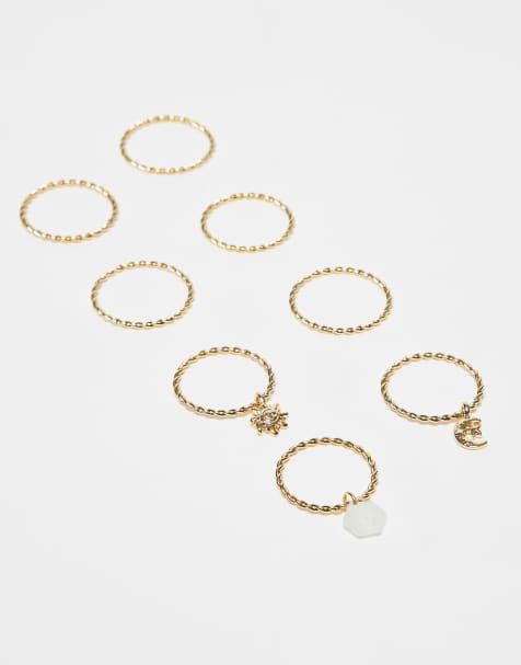 ASOS DESIGN Curve - Pakke med guldfarvede ringe med vedhæng - view 1