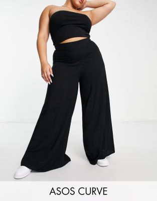 ASOS DESIGN Curve - Palazzo-Hose aus Jersey in Schwarz