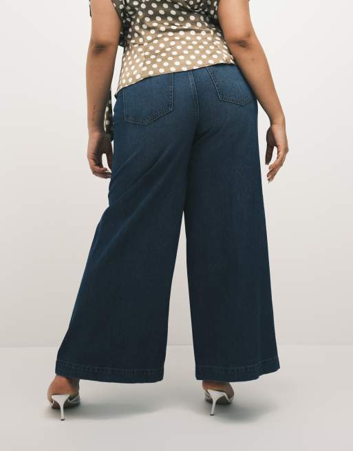 ASOS DESIGN Curve palazzo jean in dark mid wash, 3 of 5
