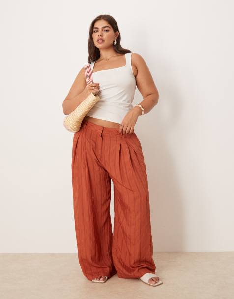 ASOS DESIGN Curve palazzo stripe trousers in rust - view 1