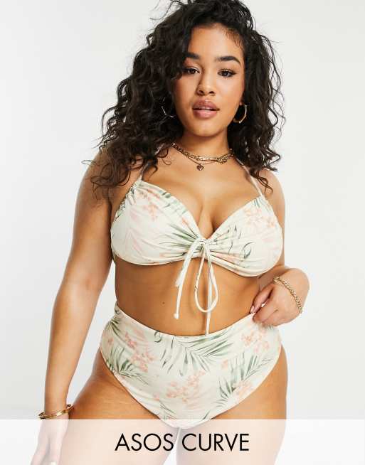 ASOS DESIGN Curve – Palmmönstrad bikinitopp