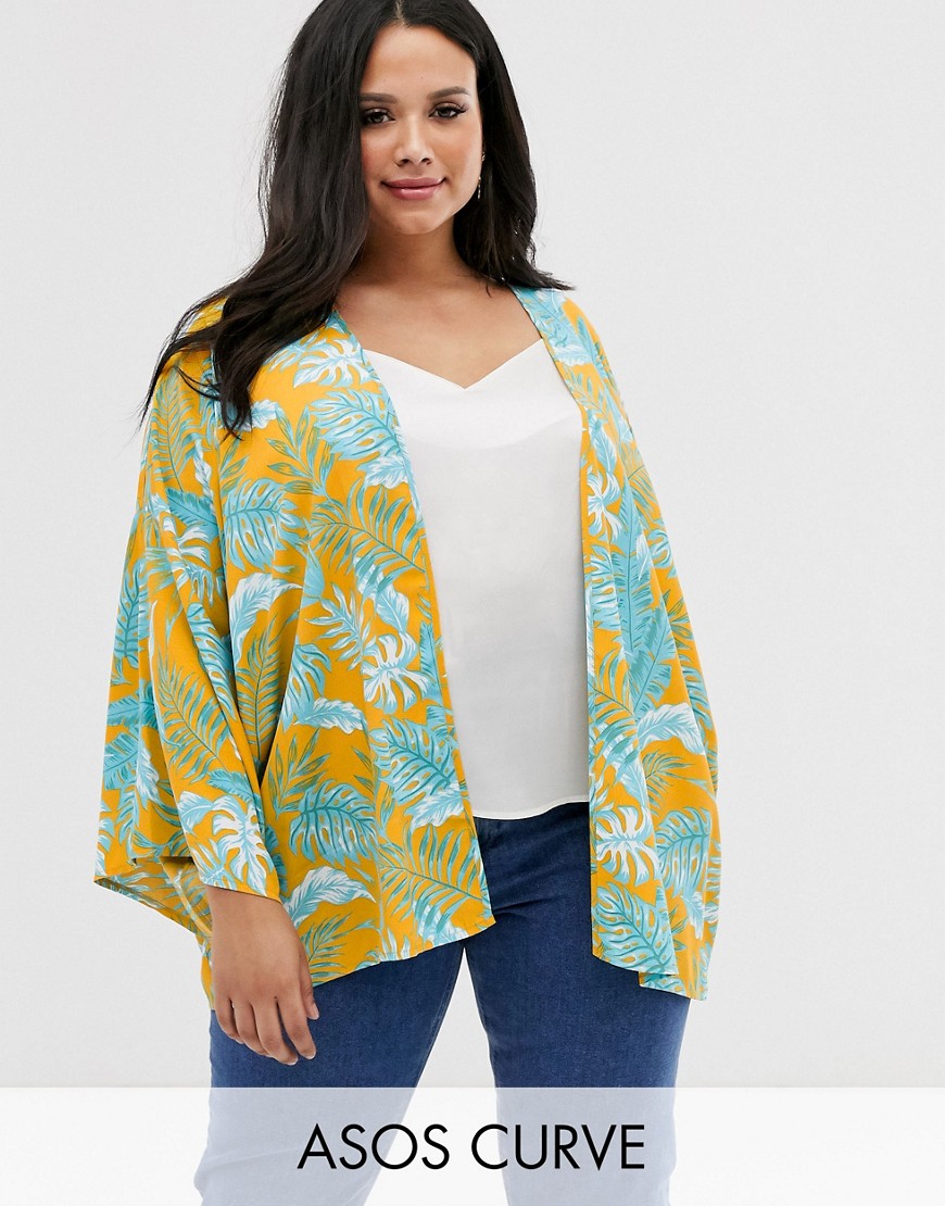 ASOS DESIGN Curve – Palmmönstrad kimono-Flerfärgad