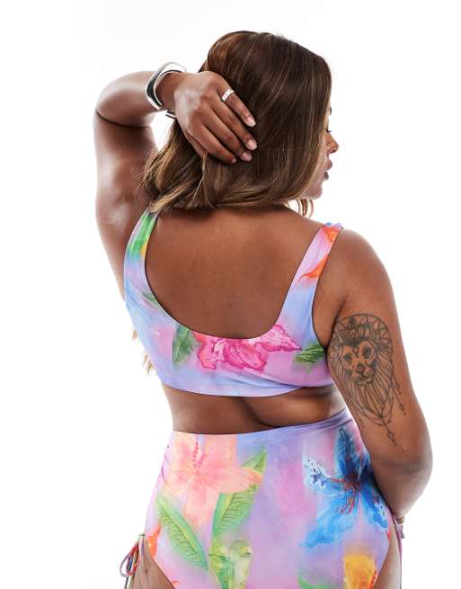 ASOS DESIGN Curve Paloma crop bikini top with ties in floral print, 3 of 4