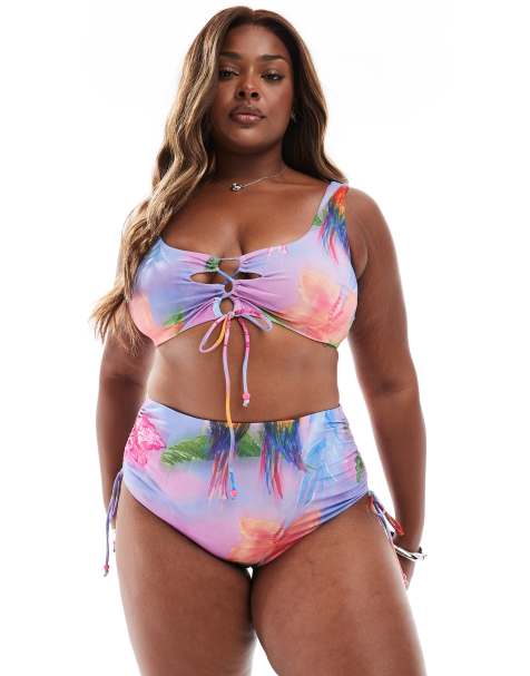 ASOS DESIGN curve paloma high waist ruched bikini bottom in floral print - view 1