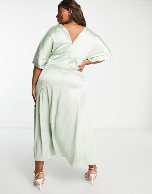ASOS DESIGN Curve paneled satin midi dress with keyhole in sage green, 4 of 4