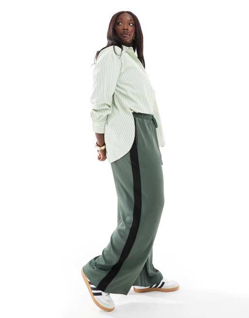 ASOS DESIGN Curve - Pantalon à enfiler avec empiècement contrastant - Vert délavé