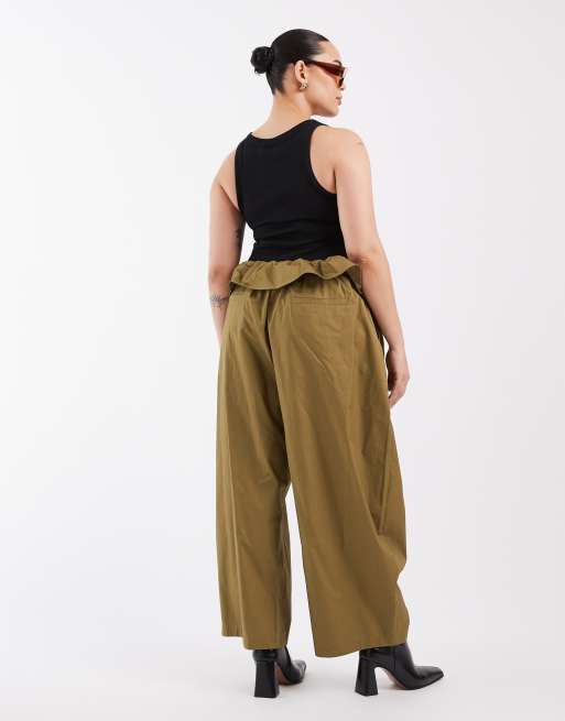 ASOS DESIGN Curve pantalon à taille repliée en kaki, 4 de 5