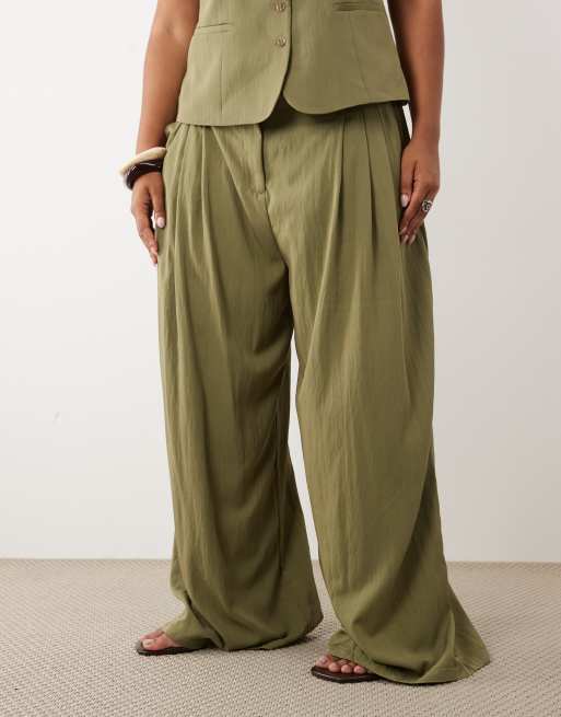 ASOS DESIGN Curve - Pantalon ajusté fluide à taille triple plis - Sauge, 4 de 5
