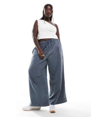 ASOS DESIGN Curve - Pantalon ample à enfiler en velours côtelé - Bleu
