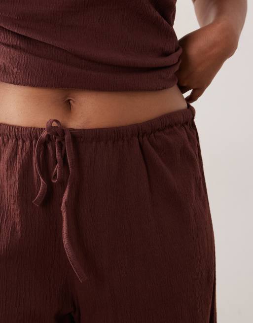 ASOS DESIGN Curve - Pantalon ample en coton effet froissé - Chocolat, 3 de 5