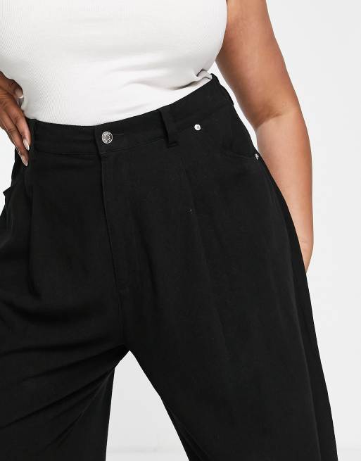 ASOS DESIGN Curve - Pantalon ample en lin - Noir, 4 de 4