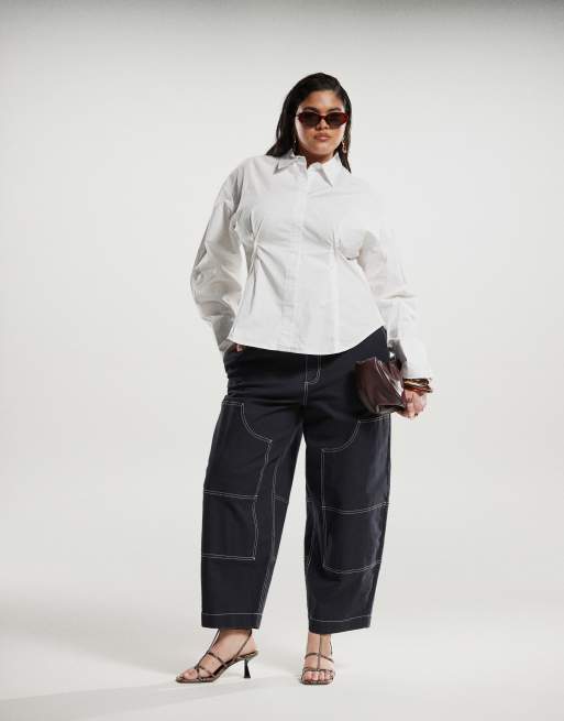 ASOS DESIGN Curve - Pantalon bouffant à coutures contrastantes - Bleu marine, 4 de 5