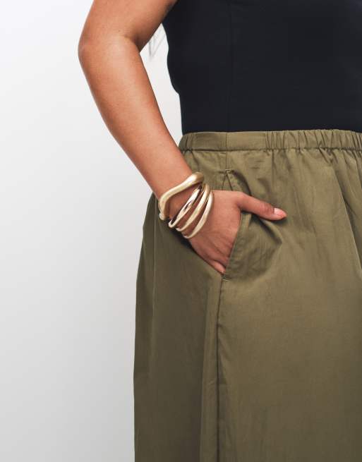 ASOS DESIGN Curve - Pantalon bouffant à enfiler en coton et nylon mélangés - Kaki, 3 de 7