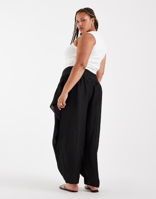 ASOS DESIGN Curve - Pantalon bouffant ajusté à détail cascade - Noir, 3 de 5