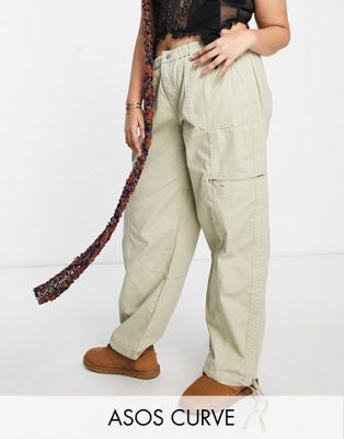 ASOS DESIGN Curve pull on cargo trouser with pocket details in khaki - ASOS Price Checker