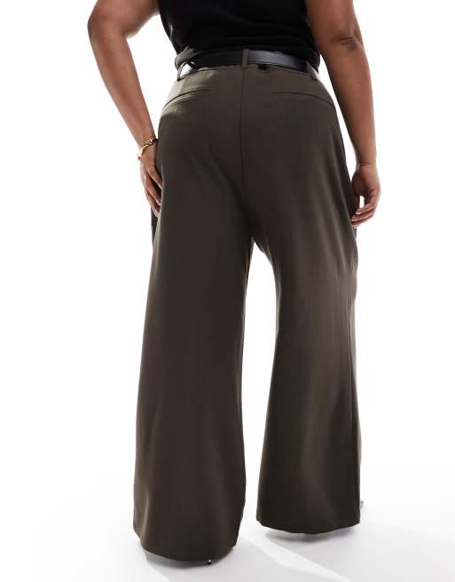 ASOS DESIGN Curve - Pantalon ceinturé ajusté ultra ample - Olive , 3 de 5