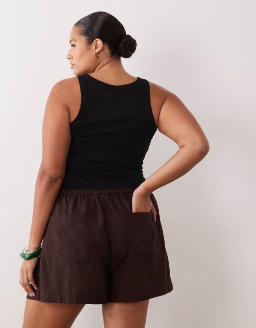 ASOS DESIGN Curve pantalón corto de playa transparente Ipanema con lino en chocolate, 3 de 5