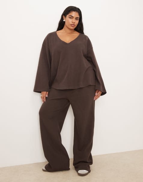 ASOS DESIGN Curve - Pantalon de jogging large d'ensemble ultra doux - Chocolat - view 1