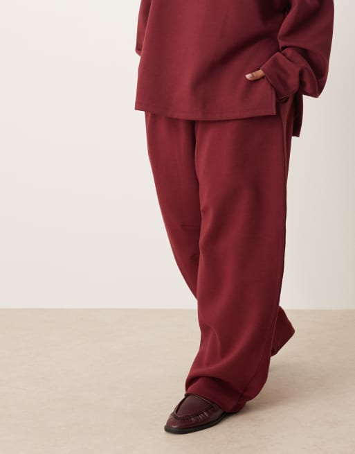 ASOS DESIGN Curve - Pantalon de jogging large en maille interlock - Bordeaux, 5 de 5
