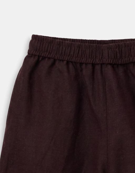 ASOS DESIGN Curve - Pantalon de plage ample en lin mélangé transparent - Chocolat, 8 de 9