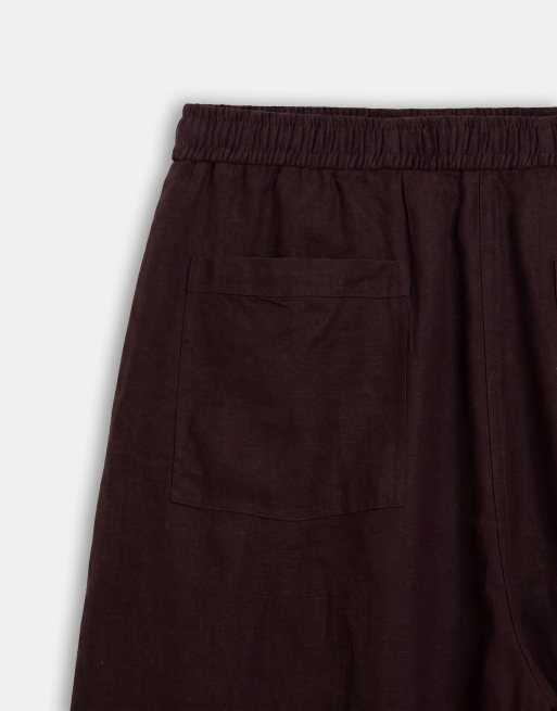 ASOS DESIGN Curve - Pantalon de plage ample en lin mélangé transparent - Chocolat, 9 de 9