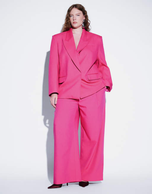 ASOS DESIGN Curve tailored strong shoulder suit in bright pink, 3 de 3