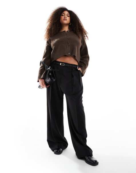 ASOS DESIGN Curve - Pantalon décontracté ajusté à liseré contrastant - Noir - view 1